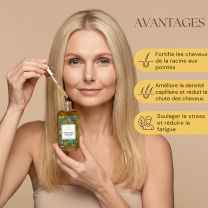 Huile ayurvédique de massage du cuir chevelu aux 29 plantes pour réduire le stress, revitaliser les cheveux et favoriser la relaxation