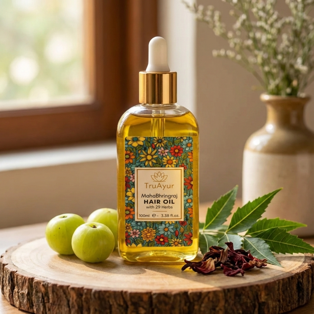 Huile ayurvédique de massage du cuir chevelu aux 29 plantes pour réduire le stress, revitaliser les cheveux et favoriser la relaxation