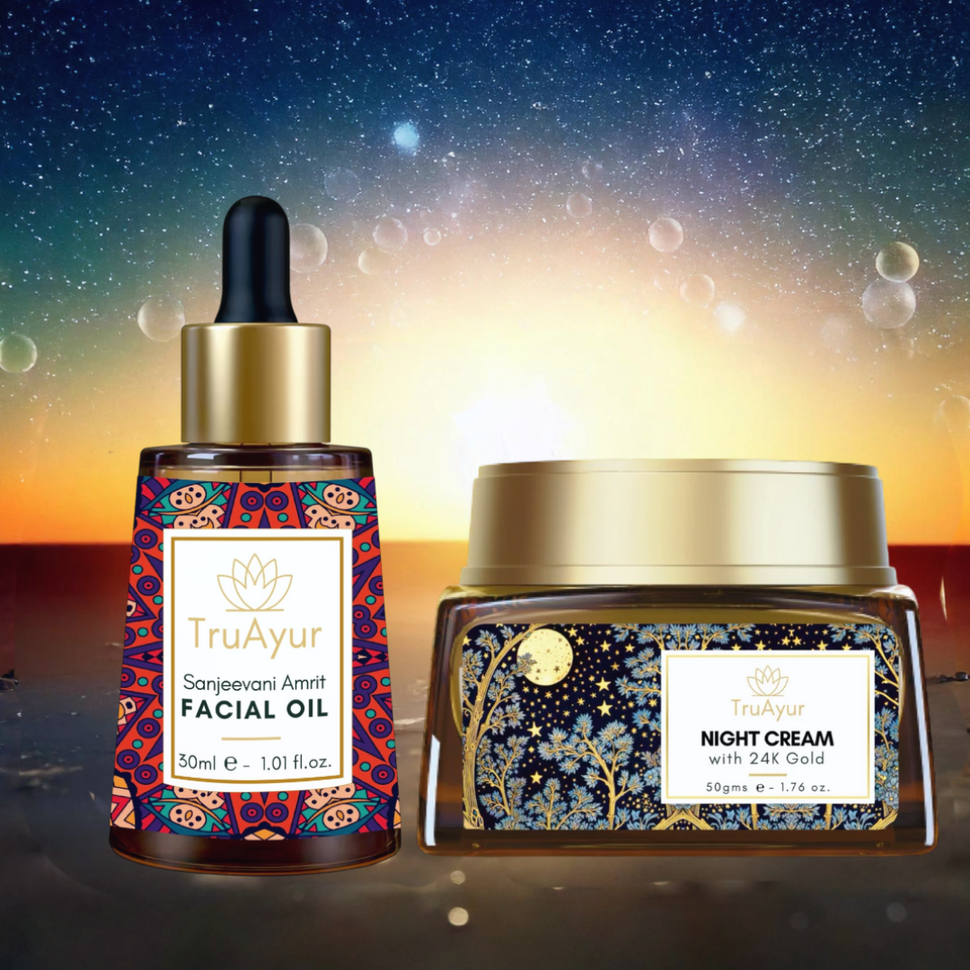 Rituel anti-âge à l'or 24 carats (huile pour le visage et crème de nuit Sanjeevani Amrit)
