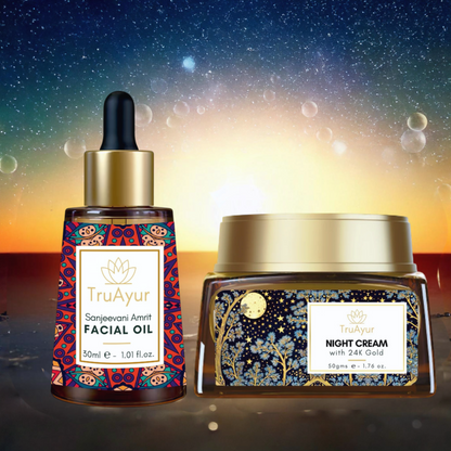 Rituel anti-âge à l'or 24 carats (huile pour le visage et crème de nuit Sanjeevani Amrit)
