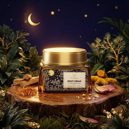 Crème de nuit anti-âge ayurvédique à l'or 24 carats, à l'huile de bakuchi, au safran et au curcuma