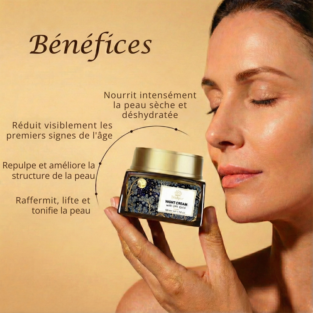 Crème de nuit anti-âge ayurvédique à l'or 24 carats, à l'huile de bakuchi, au safran et au curcuma