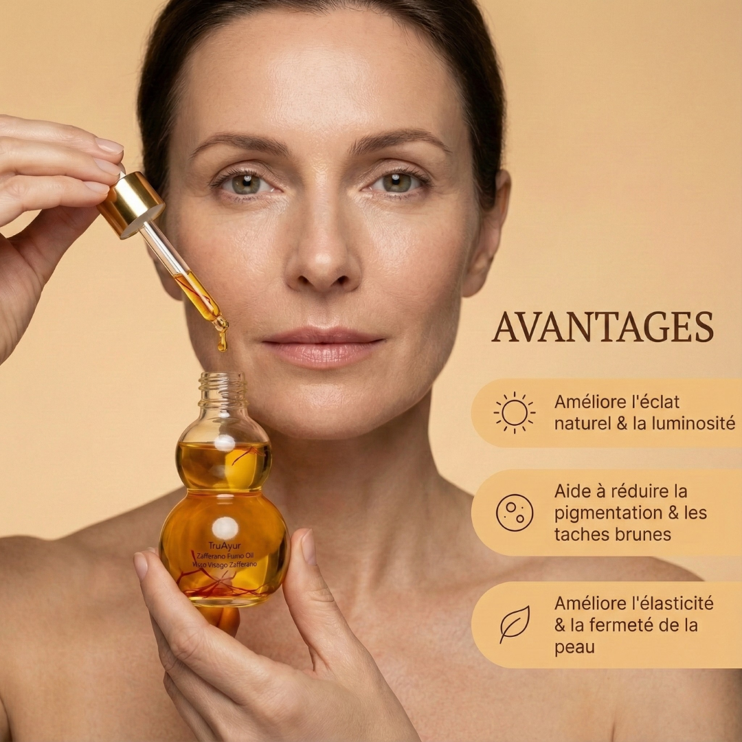 Huile pour le visage Zafferano aux fils de safran purs pour une peau éclatante, lisse et rajeunie