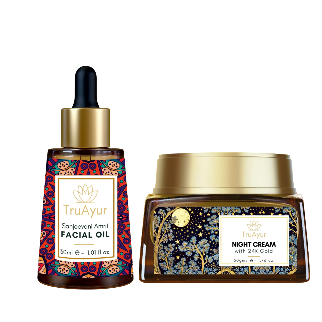 Rituel anti-âge à l'or 24 carats (huile pour le visage et crème de nuit Sanjeevani Amrit)