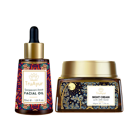 Rituel anti-âge à l'or 24 carats (huile pour le visage et crème de nuit Sanjeevani Amrit)