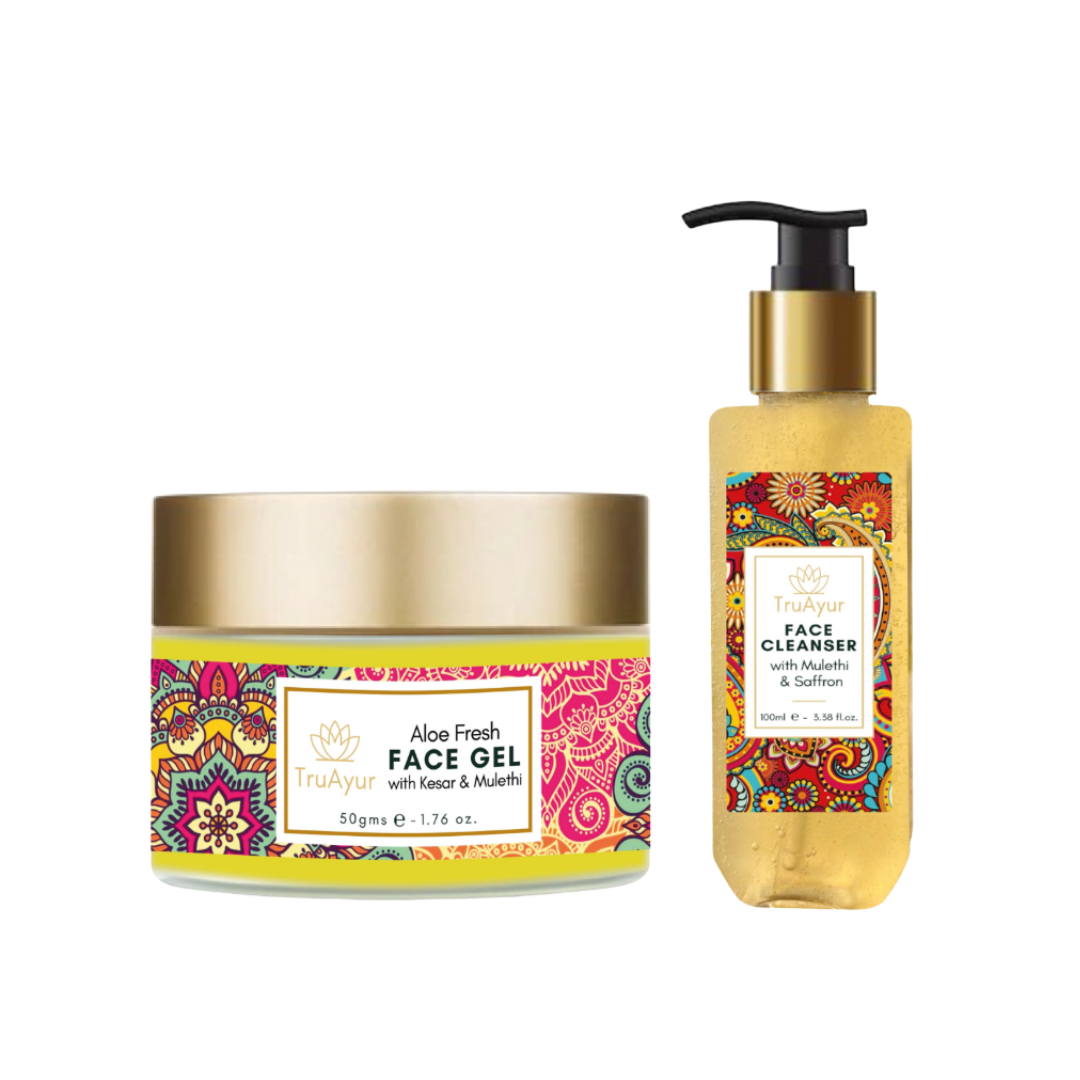 Duo visage frais au safran du Cachemire et Mulethi (nettoyant visage et gel visage Aloe Fresh)