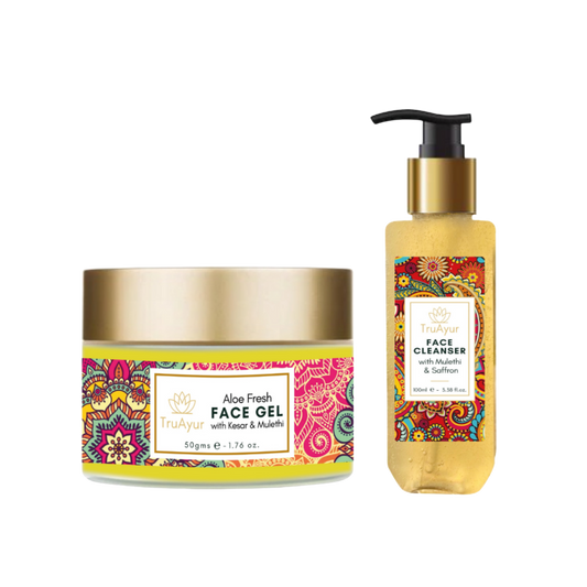 Duo visage frais au safran du Cachemire et Mulethi (nettoyant visage et gel visage Aloe Fresh)