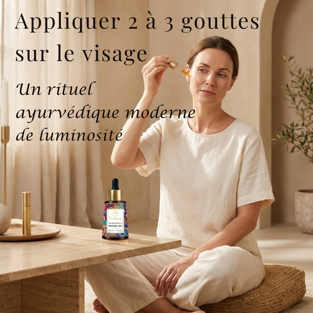 Huile visage ayurvédique à l’or 24K pour un teint éclatant et uniforme