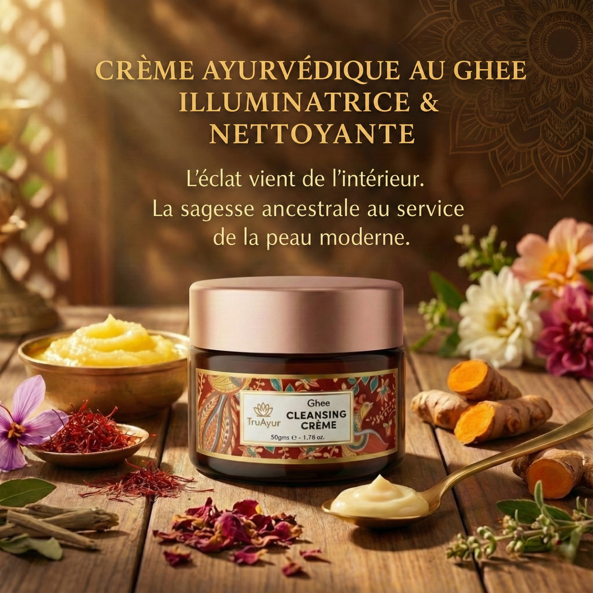 Soin Visage Express – Crème Nettoyante Ayurvédique au Ghee pour le Massage du Visage