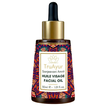 Huile visage de nuit anti-âge ayurvédique à l'huile de bakuchi, aux dattes et au litchi