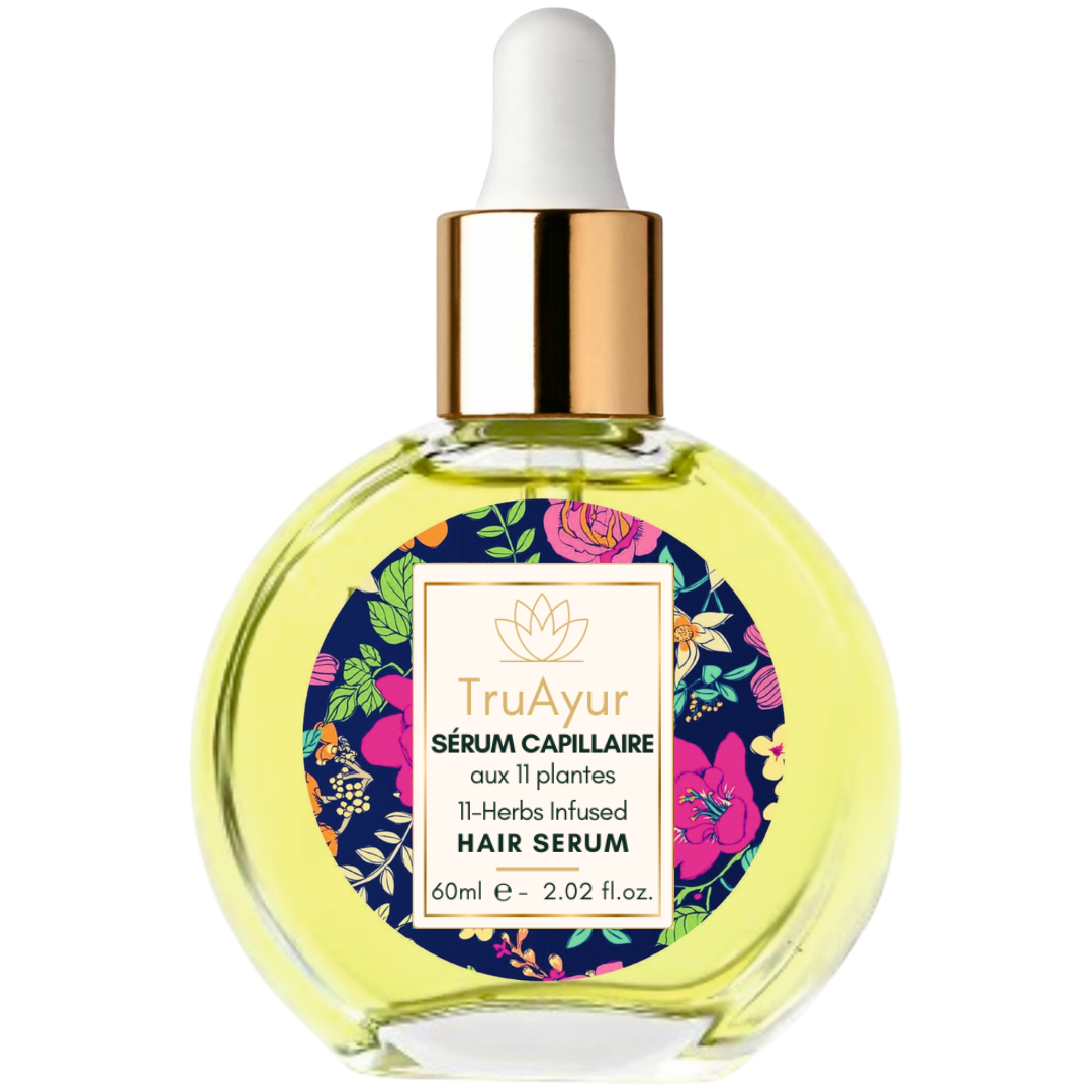 Huile sérum ayurvédique pour cheveux à base de 11 plantes pour des cheveux plus forts, moins crépus et plus brillants