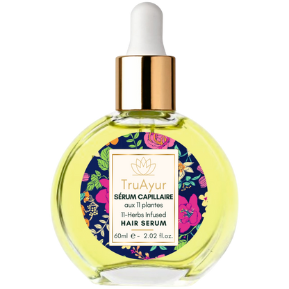 Huile sérum ayurvédique pour cheveux à base de 11 plantes pour des cheveux plus forts, moins crépus et plus brillants