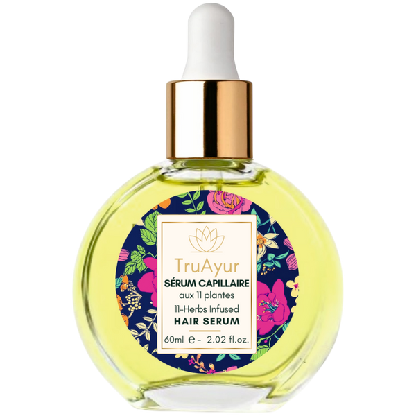 Huile sérum ayurvédique pour cheveux à base de 11 plantes pour des cheveux plus forts, moins crépus et plus brillants
