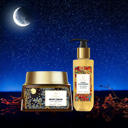 Rituel nocturne Saffron Glow (crème de nuit à l'or 24 carats et nettoyant visage)