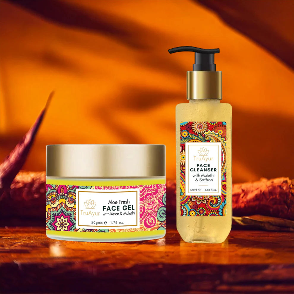 Duo visage frais au safran du Cachemire et Mulethi (nettoyant visage et gel visage Aloe Fresh)