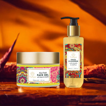 Duo visage frais au safran du Cachemire et Mulethi (nettoyant visage et gel visage Aloe Fresh)
