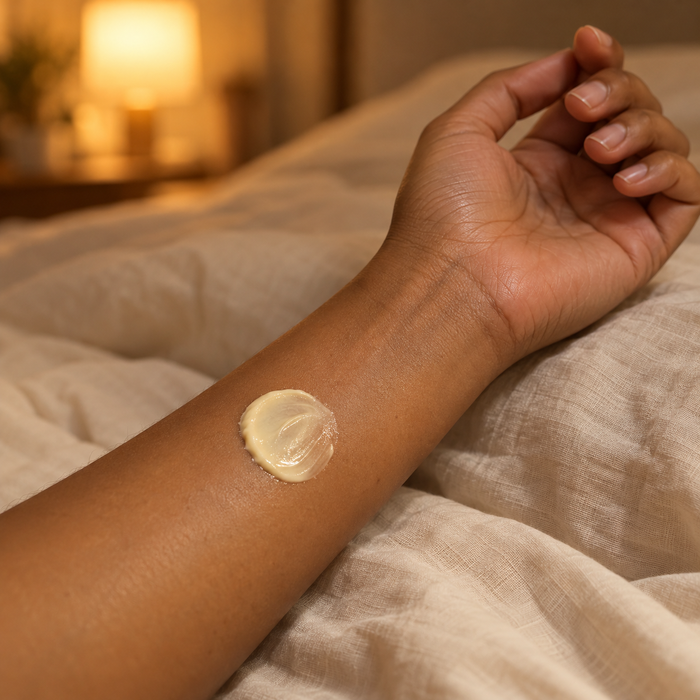 Une petite touche de crème sur la face interne de l'avant-bras, pour un test de tolérance